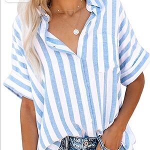 White with Blue stripe Nautical /Beach Top/Vacation Sz.XXL